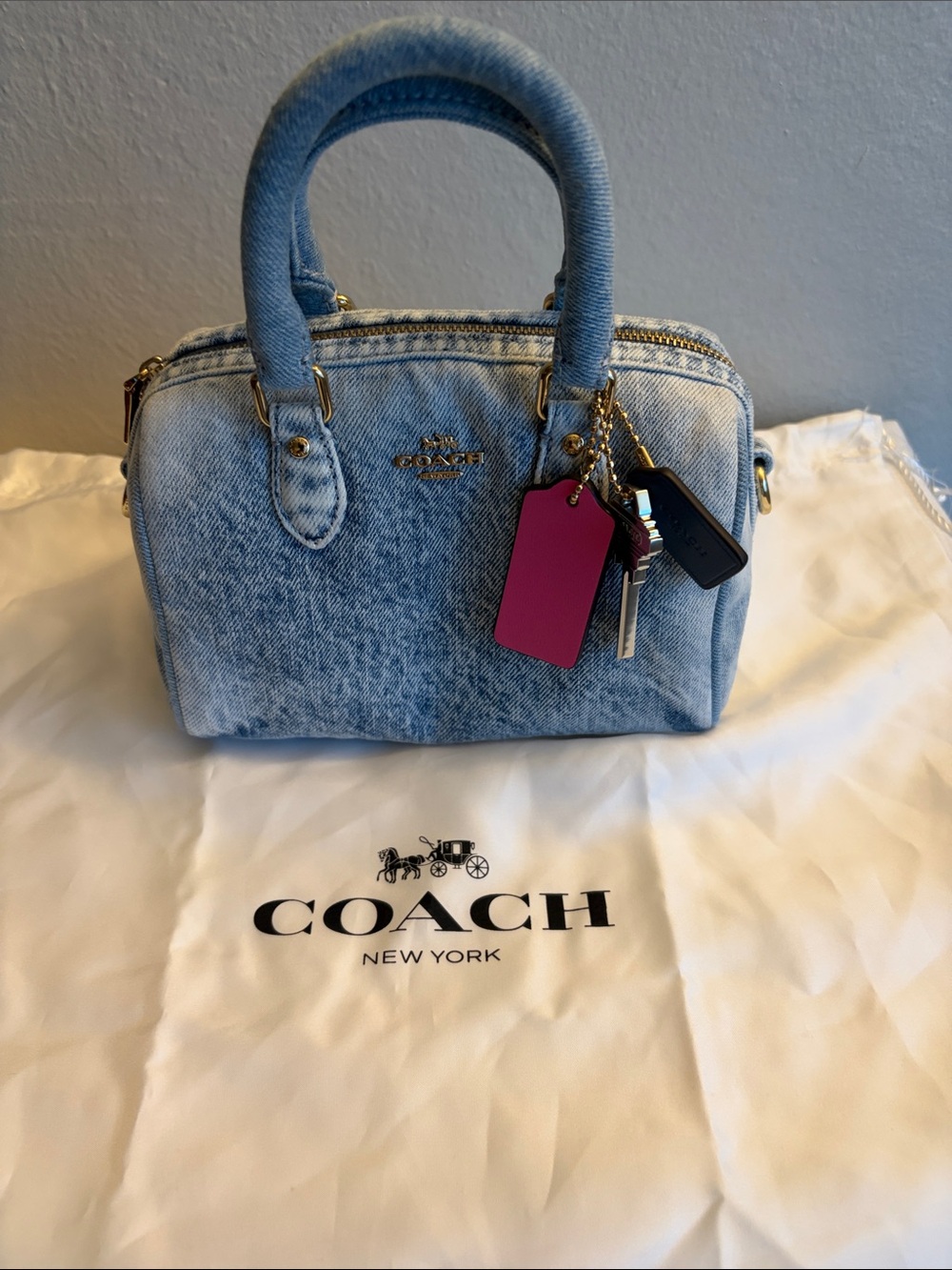 Coach Light Blue Denim Mini Satchel with Pink Tag - Picture 6 of 9